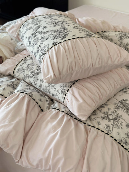 Ruffled Botanical Toile Washed Cotton Bedding Set