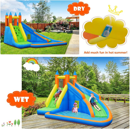 Costzon Inflatable Water Slide, Giant Bouncy Waterslide Park for Kids Backyard Outdoor Fun with Climbing Wall, Splash Pool, Blow up Water Slides Inflatables for Kids and Adults Party Gift Inflatable Water Slides Pool Toys Pools & Water Toys Sports & Outdoor Play Toys & Games