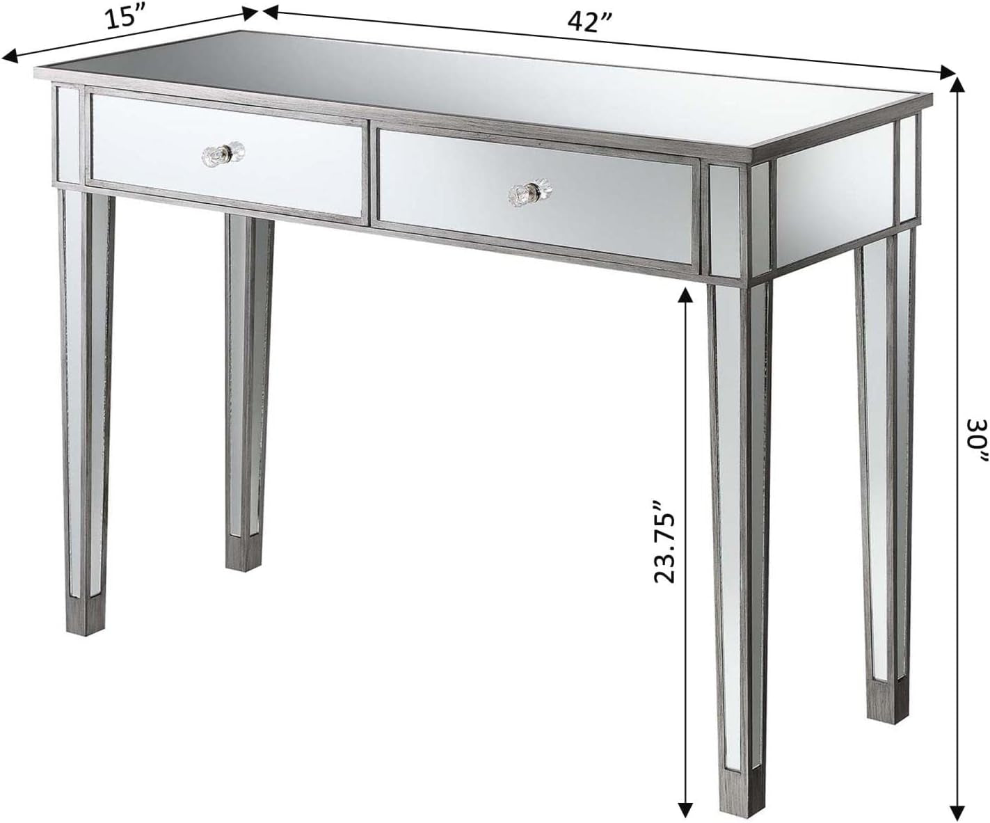 Convenience Concepts Gold Coast Mirrored Desk 42" - Console Table with 2 Drawers for Storage in Living Room, Office, Antique Silver/Mirror Furniture Home & Kitchen Home Office Desks Home Office Furniture