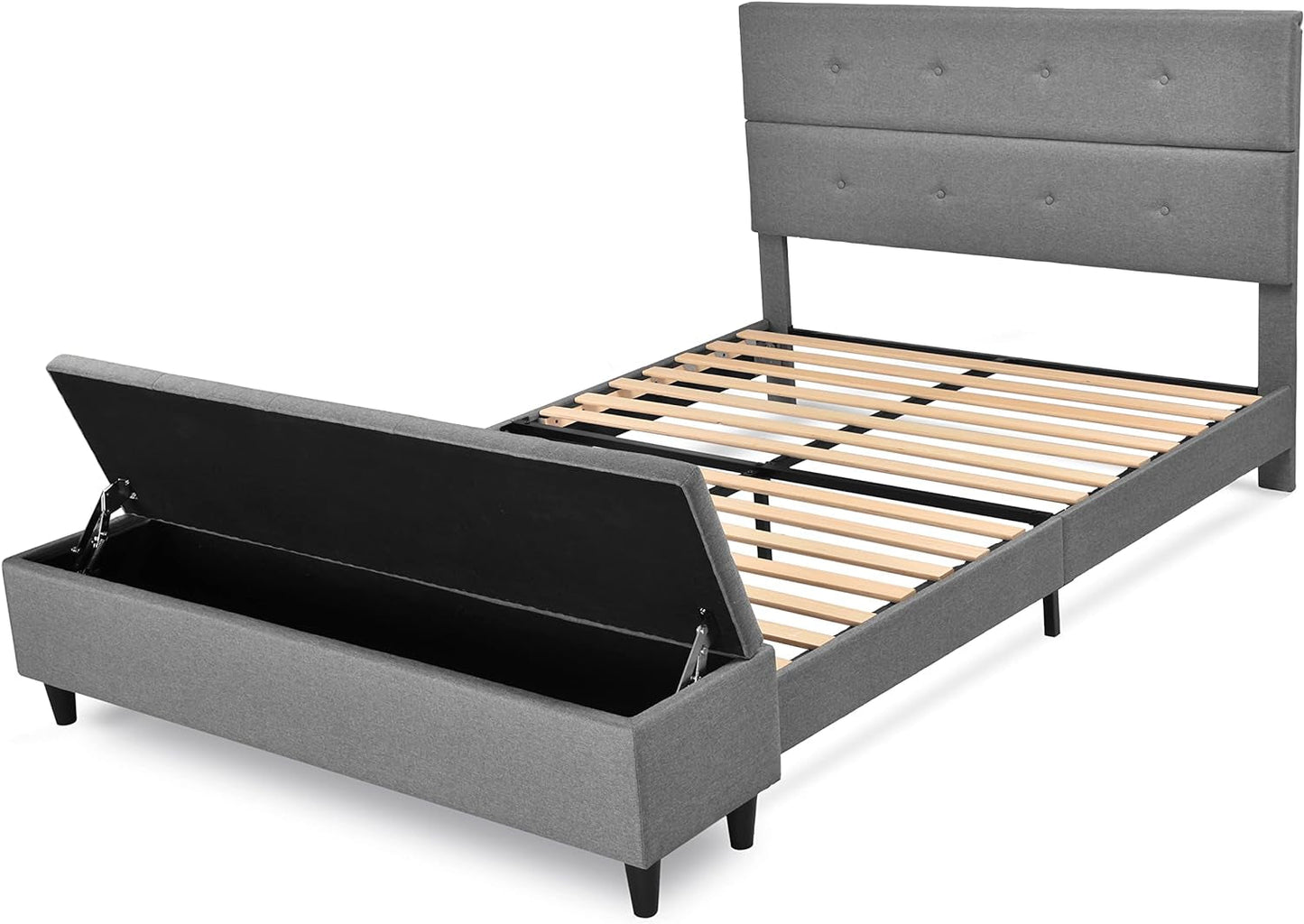 Allewie Queen Bed Frame with 120L Ottoman Storage, Upholstered Platform Bed Frame with Mattress Foundation, Wood Slat Support, No Box Spring Needed, Grey Bed Frames Bedroom Furniture Beds Frames & Bases Furniture Home & Kitchen