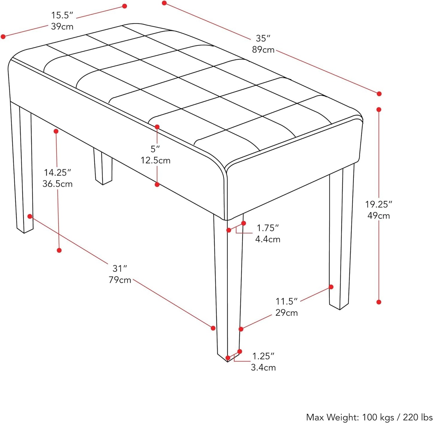 Corliving California 24 Panel Bench in White Leatherette, White Dining Room Furniture Furniture Home & Kitchen Table Benches