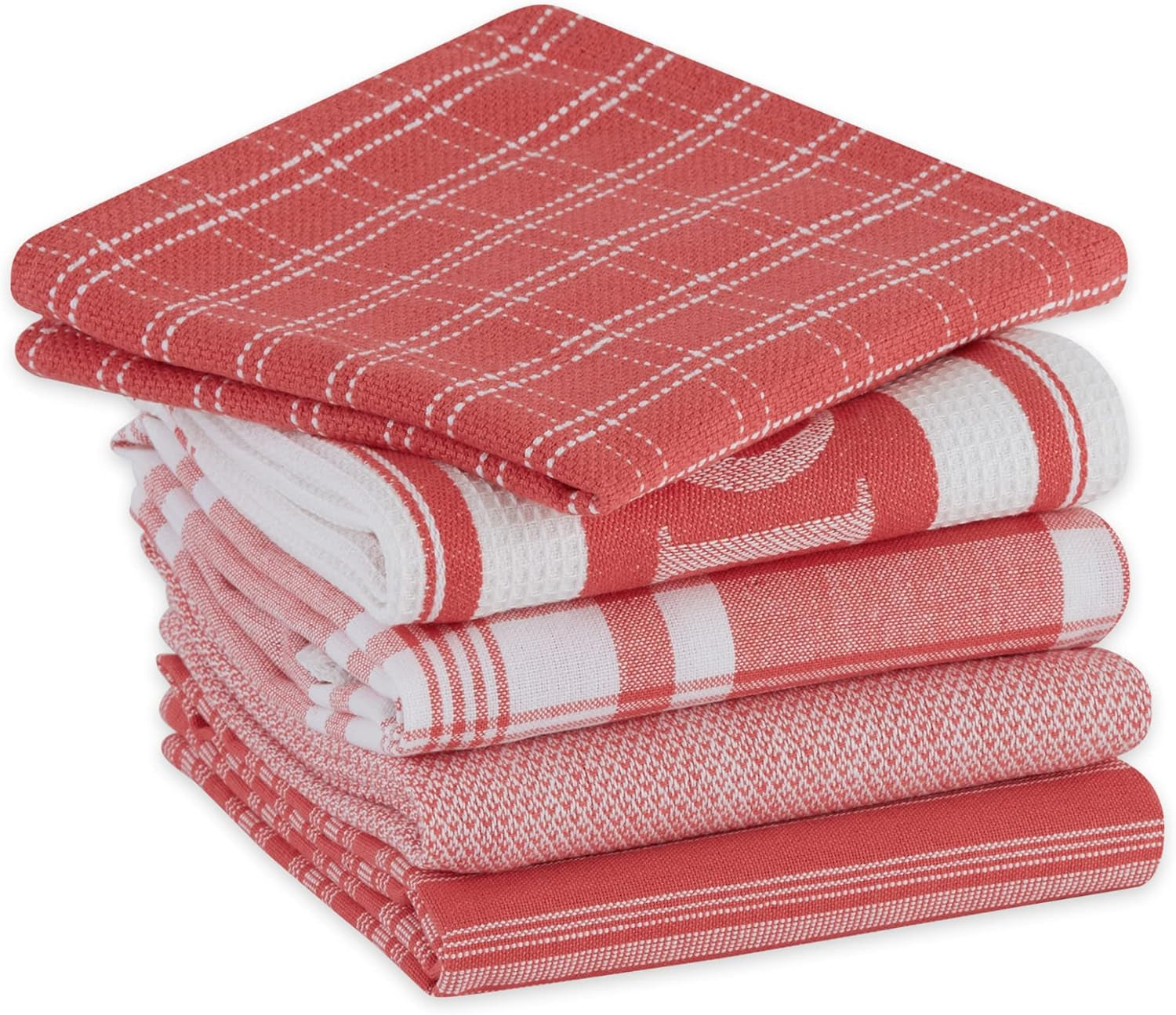 DII Everyday Collection Foodie Kitchen Set, Dishtowel & Dishcloth, Coral, 5 Piece Dish Cloths & Dish Towels Home & Kitchen Kitchen & Dining Kitchen & Table Linens