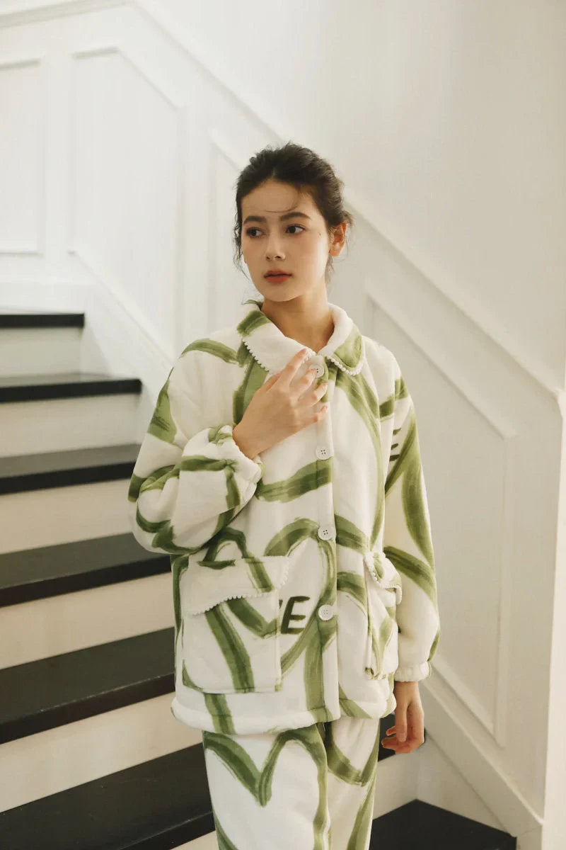 Plush Graffiti Love Fleece Pajama Set