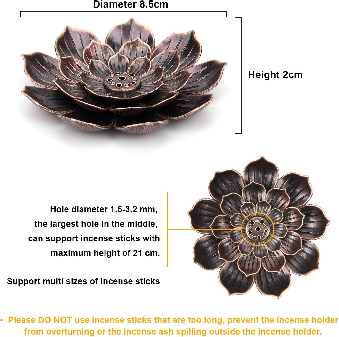 Brass Lotus Incense Burner, Brass Incense Holder Cone Incense Burner Holder with Ash Catcher and Ash Brush for Home Office Fragrance Accessories Home & Kitchen Home Décor Products Home Fragrance Incense & Incense Holders Incense Holders