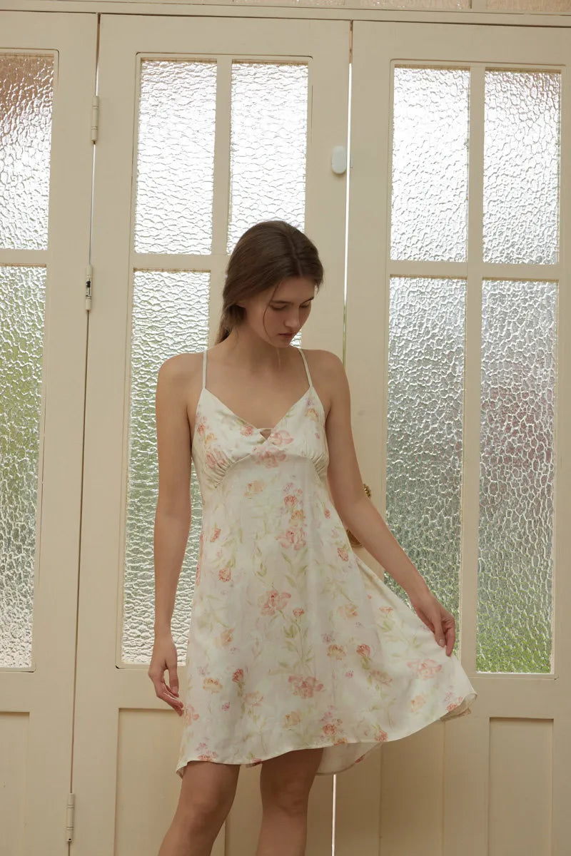 Silky Vintage Floral Cotton Sateen Slip Dress