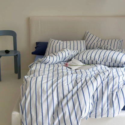 Crisp Blue & White Striped Washed Cotton Bedding Set