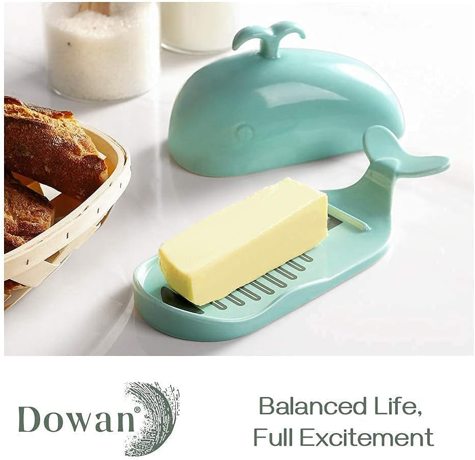 DOWAN Whale Butter Dish, Cute Butter Dish, Funny Gifts for Mom Wife Friends, Fish Bone Cutting Measuring Lines and Tail Non-Slip Design, Ideal Decor Gift for Birthday Wedding Housewarming, Turquoise Butter Dishes Dining & Entertaining Dinnerware & Serveware Home & Kitchen Kitchen & Dining Serveware