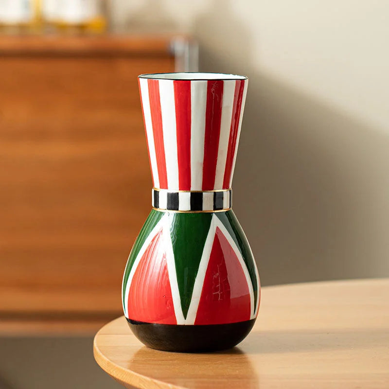 Glossy Harlequin Striped Ceramic Vase