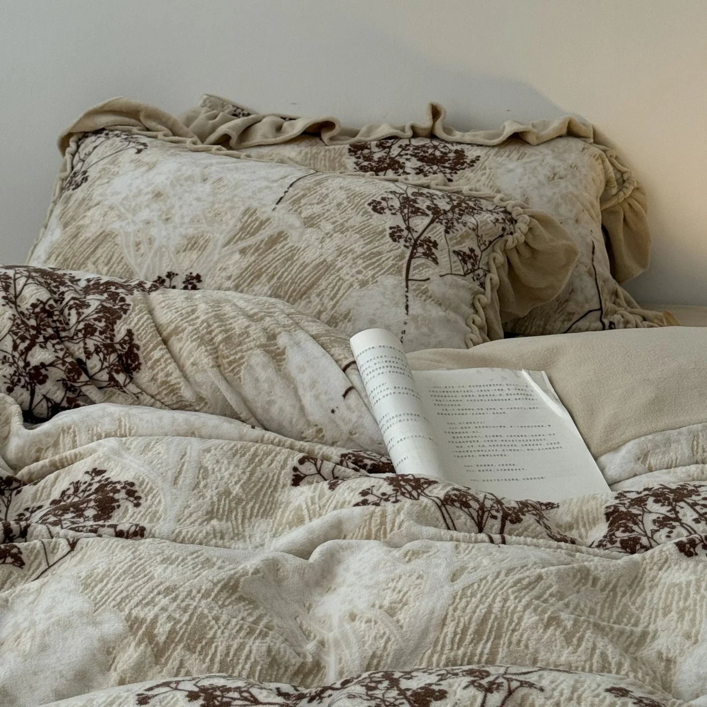 Ruffled Floral Branch Washed Cotton Bedding Set
