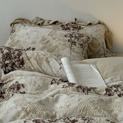 Ruffled Floral Branch Washed Cotton Bedding Set