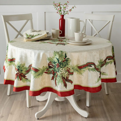 Benson Mills Christmas Ribbons Engineered Printed Fabric Cloth Napkins for Christmas, Winter, and Holiday Tablecloths (19" X 19" Napkins Set of 4, Xmas Ribbons)