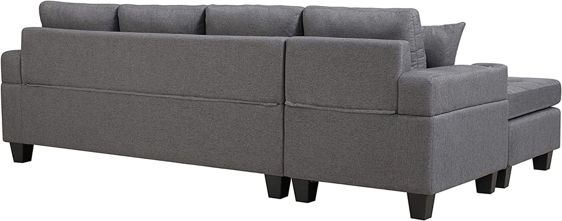 Gray Sectional Sofa with Reversible Left/Right Chaise Lounge and 2 Cup Holders, 4-Seat L-Shaped Couch for Home Apartment Living Room Compact Space Furniture Furniture Home & Kitchen Living Room Furniture Sofas & Couches