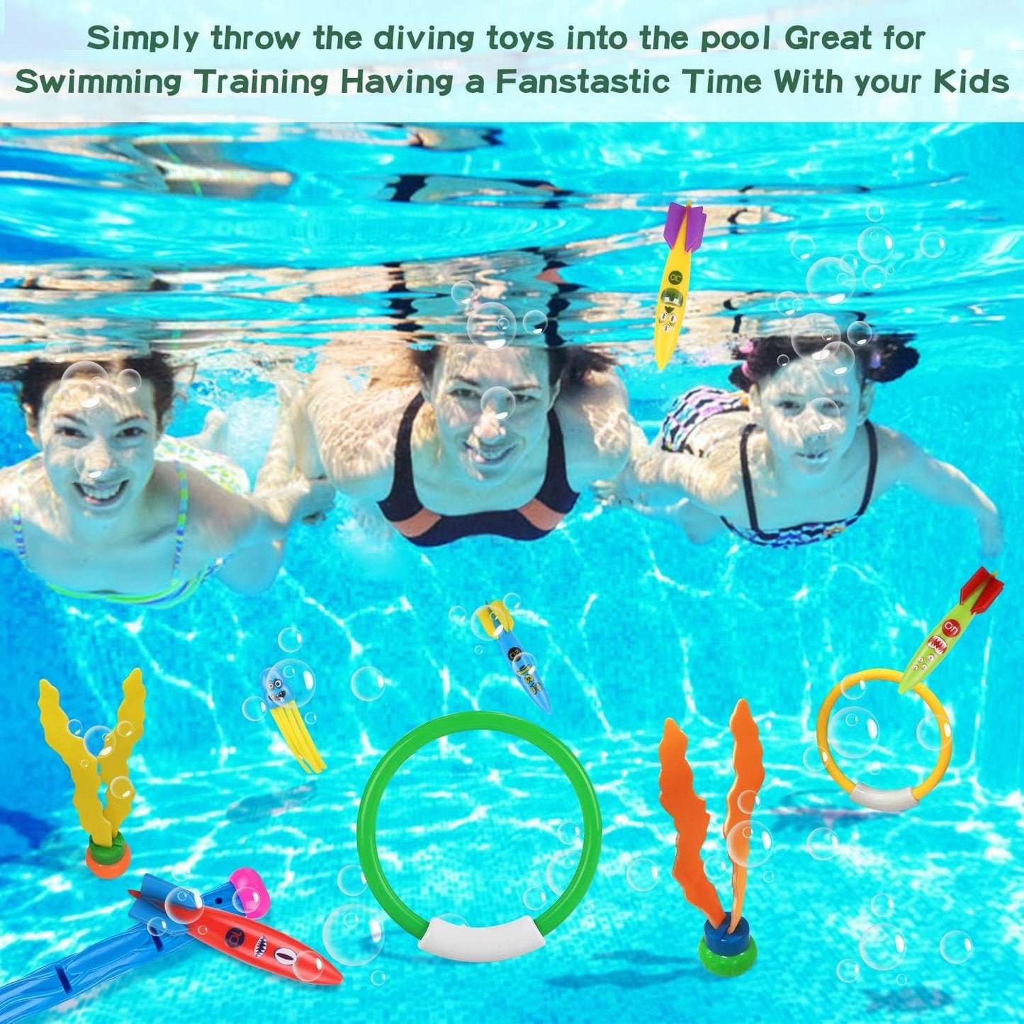 Biulotter Dive Toys 27 Pack,Pool Toys for Kids Includes 4 Diving Rings, 4 Diving Sticks, 4 Torpedo Bandits, 3 Stringy Octopus, 3 Seaweeds, 4 Treasures,3 Fish Toys, 1 Storage Mesh Bag, 1 Gift Box Dive Rings & Toys Pool Toys Pools & Water Toys Sports & Outdoor Play Toys & Games