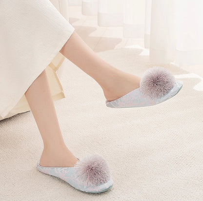 Fluffy Floral Jacquard Cotton Sateen House Slippers