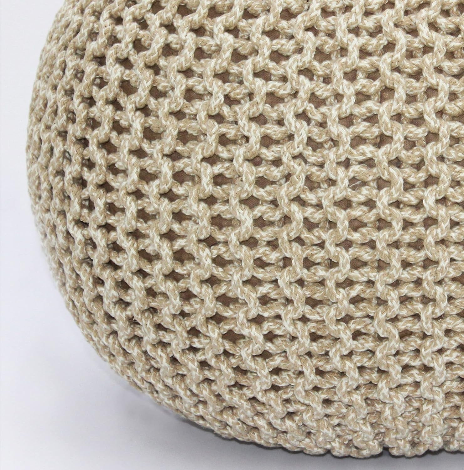 COTTON CRAFT round Pouf - Hand Knitted Tweed Cable Dori Pouf Ottoman - Cotton Braid Cord Foot Stool Floor Pouf Footrest Accent Seat Furniture Bean Bag - Family Room Kids Nursery Dorm - 20X14 - Natural Furniture Home & Kitchen Living Room Furniture Ottomans