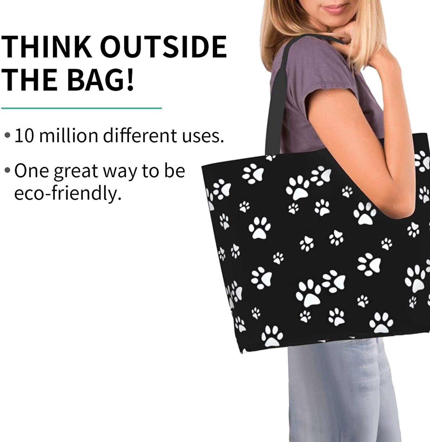 Amertac Paw Print Bags and Totes - Cute Dog Tote Bag for Women Large Utility Eco Friendly Beach Bag Reusable Grocery Bags Handbag Aesthetic Waterproof for Gifts Work Weekend Shopping School Office Home & Kitchen Kitchen & Dining Luggage & Bags Reusable Grocery Bags Shopping Totes Storage & Organization Travel & To-Go Food Containers