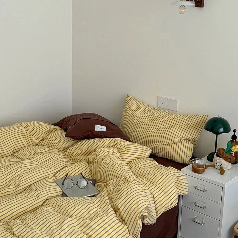 Soft Pinstripe Washed Cotton Bedding Set
