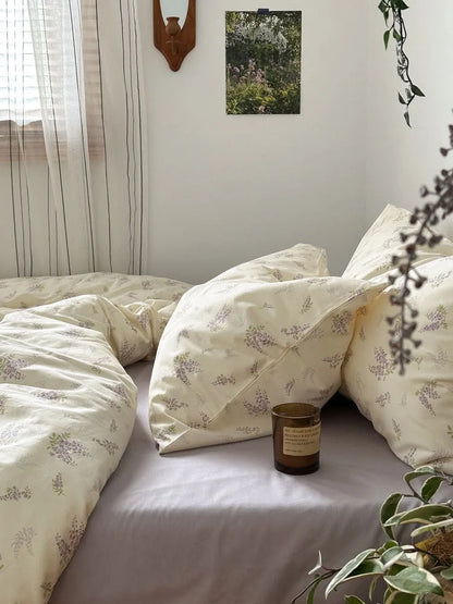 Soft Wisteria Floral Washed Cotton Bedding Set