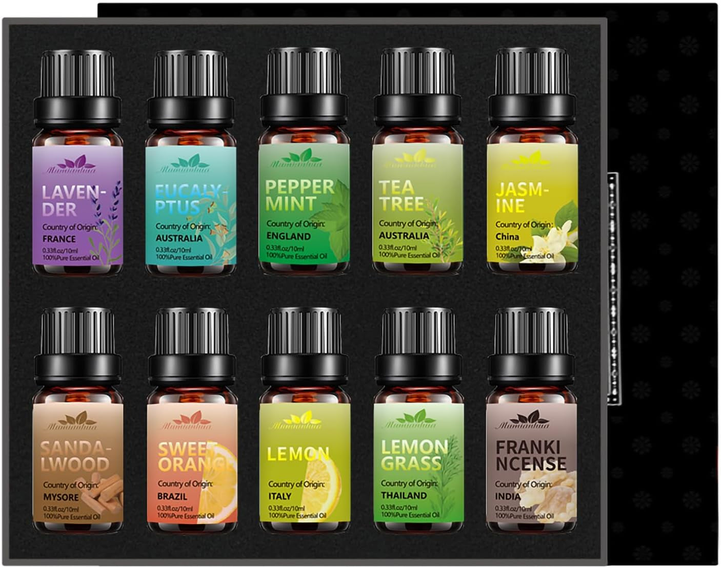 Essential Oils Set Mumianhua Essential Oil Starter Kit for Skin, Candle Making-Lavender Oil, Eucalyptus, Peppermint, Tea Tree, Jasmine, Sandalwood Oil, Orange, Lemon, Lemongrass, Frankincense 10X10Ml Alternative Medicine Aromatherapy Carrier & Essential Oils Essential Oil Sets Health & Household Health Care