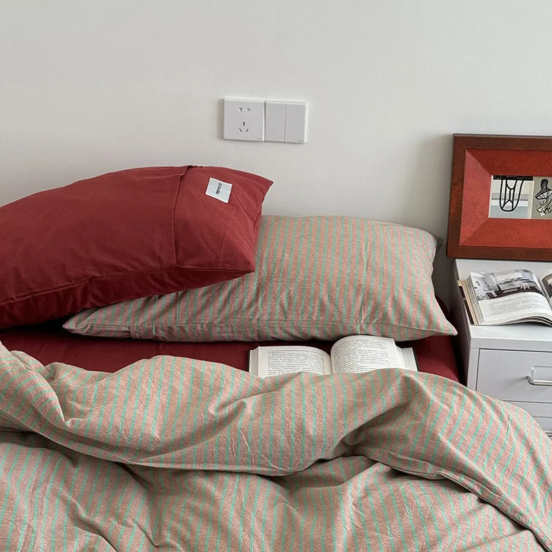 Soft Pinstripe Washed Cotton Bedding Set