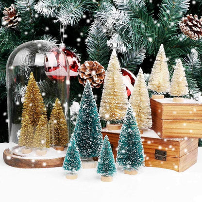 Aerwo 24PCS Mini Bottle Brush Christmas Trees with Wood Base, Small Sisal Trees for Tabletop Holiday Winter Decor Home & Kitchen Seasonal Décor Trees