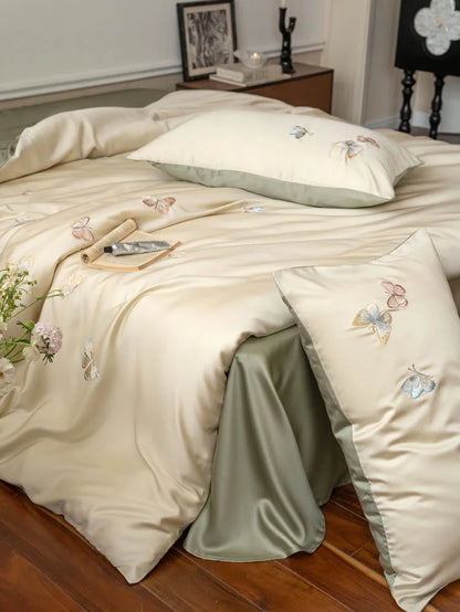 Silky Butterfly Embroidered Tencel Bedding Set