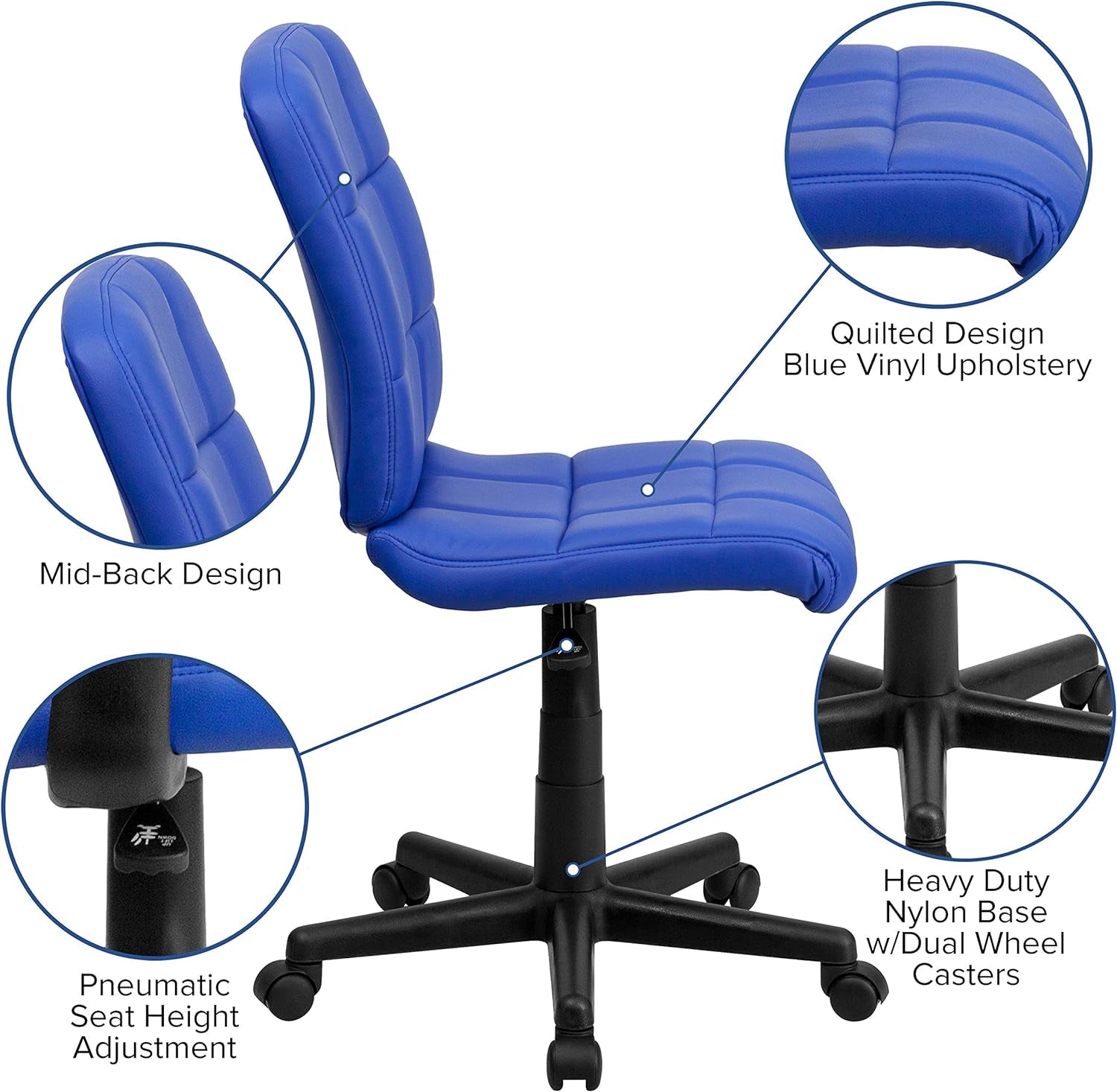 Flash Furniture Clayton Mid-Back Blue Quilted Vinyl Swivel Task Office Chair Furniture Home & Kitchen Home Office Chairs Home Office Desk Chairs Home Office Furniture