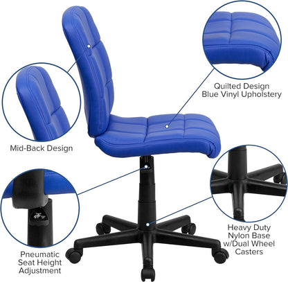 Flash Furniture Clayton Mid-Back Blue Quilted Vinyl Swivel Task Office Chair Furniture Home & Kitchen Home Office Chairs Home Office Desk Chairs Home Office Furniture