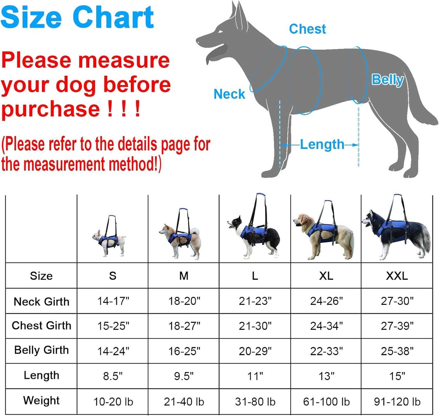 Dog Lift Harness, Full Body Support & Recovery Sling, Pet Rehabilitation Lifts Vest Adjustable Breathable Straps for Old, Disabled, Joint Injuries, Arthritis, Paralysis Dogs Walk (Blue, S) Collars Dogs Harnesses Harnesses & Leashes Pet Supplies Vest Harnesses