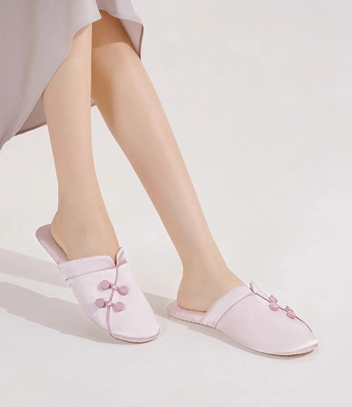 Silky Floral Knot Cotton Sateen House Slippers