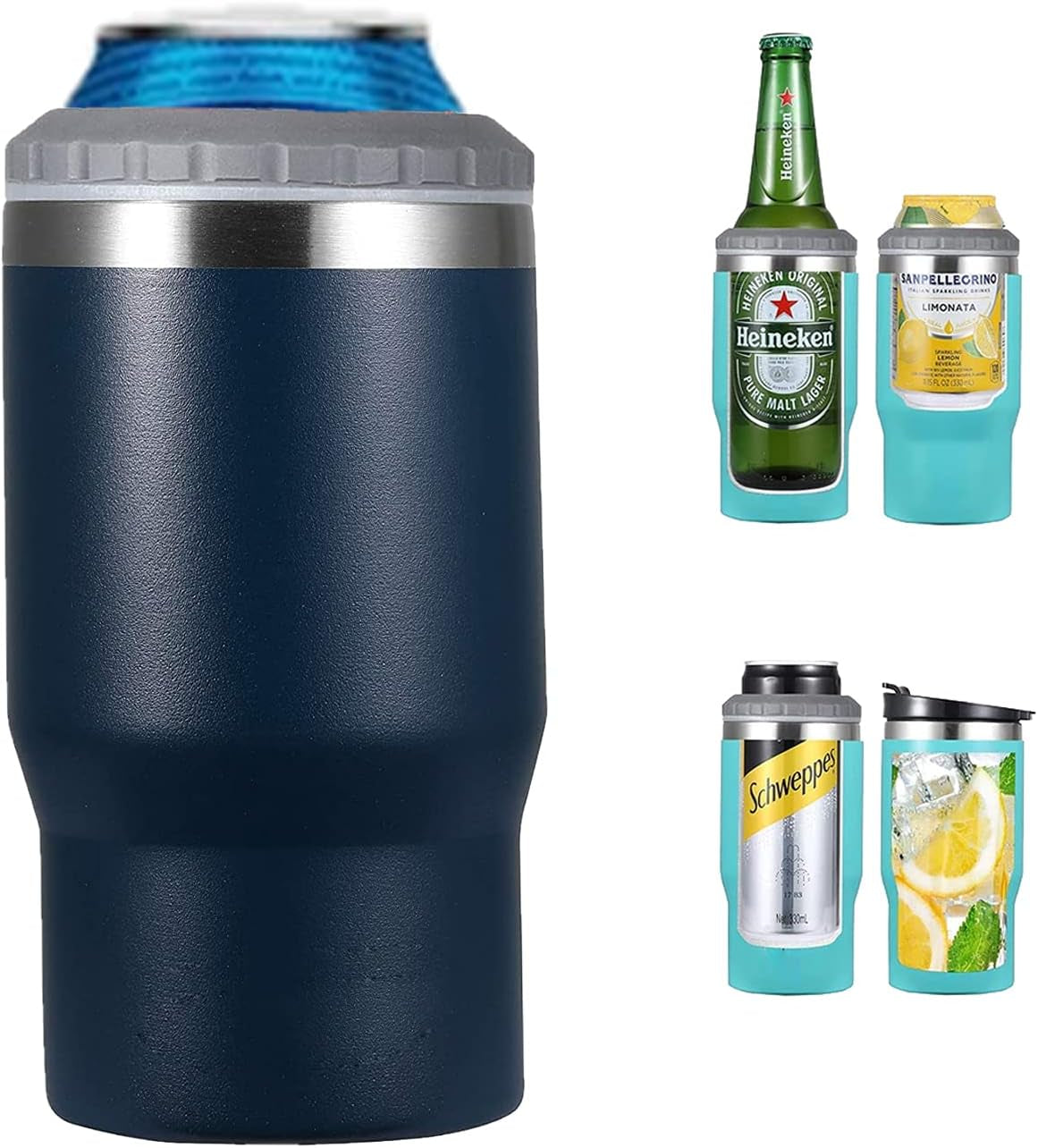 4 in 1 Stainless Steel Can/Bottle Insulator, 14Oz Two-Way Lids SUS Insulated Can Cooler, Beer Bottle Holder (Black) Home & Kitchen Kitchen & Dining Storage & Organization Thermocoolers Travel & To-Go Food Containers