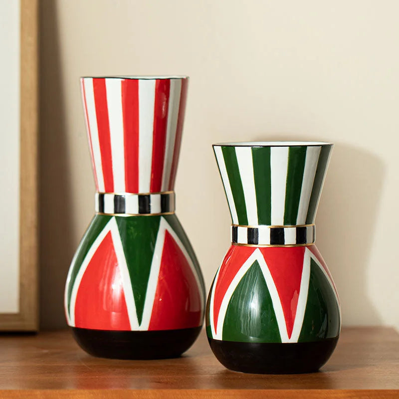 Glossy Harlequin Striped Ceramic Vase