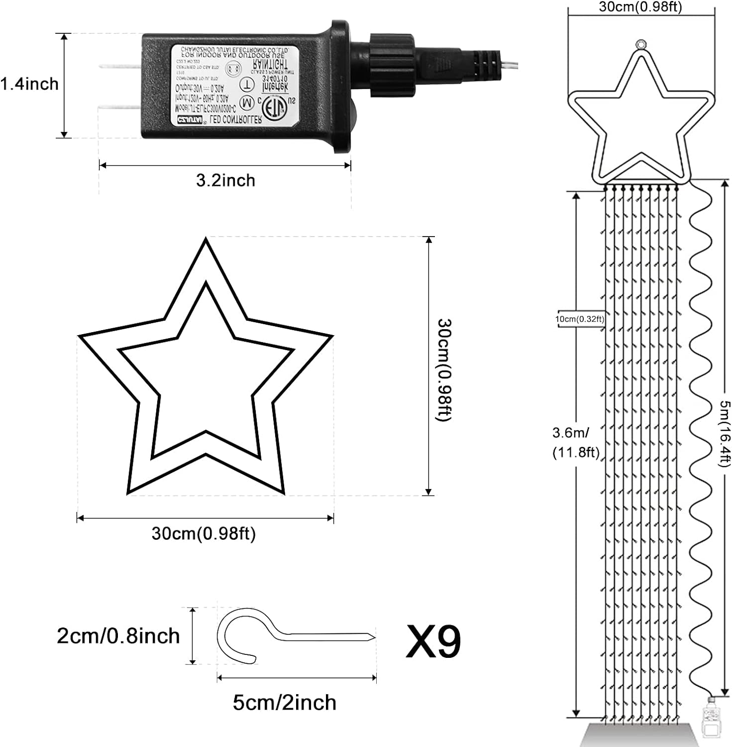 MAOYUE Outdoor Christmas Decorations Waterproof 335 LED Star Lights 8 Lighting Modes Christmas Lights Outdoor for Yard, Christmas, New Year, Wedding, Party (White) Lighting & Ceiling Fans Outdoor Lighting String Lights Tools & Home Improvement