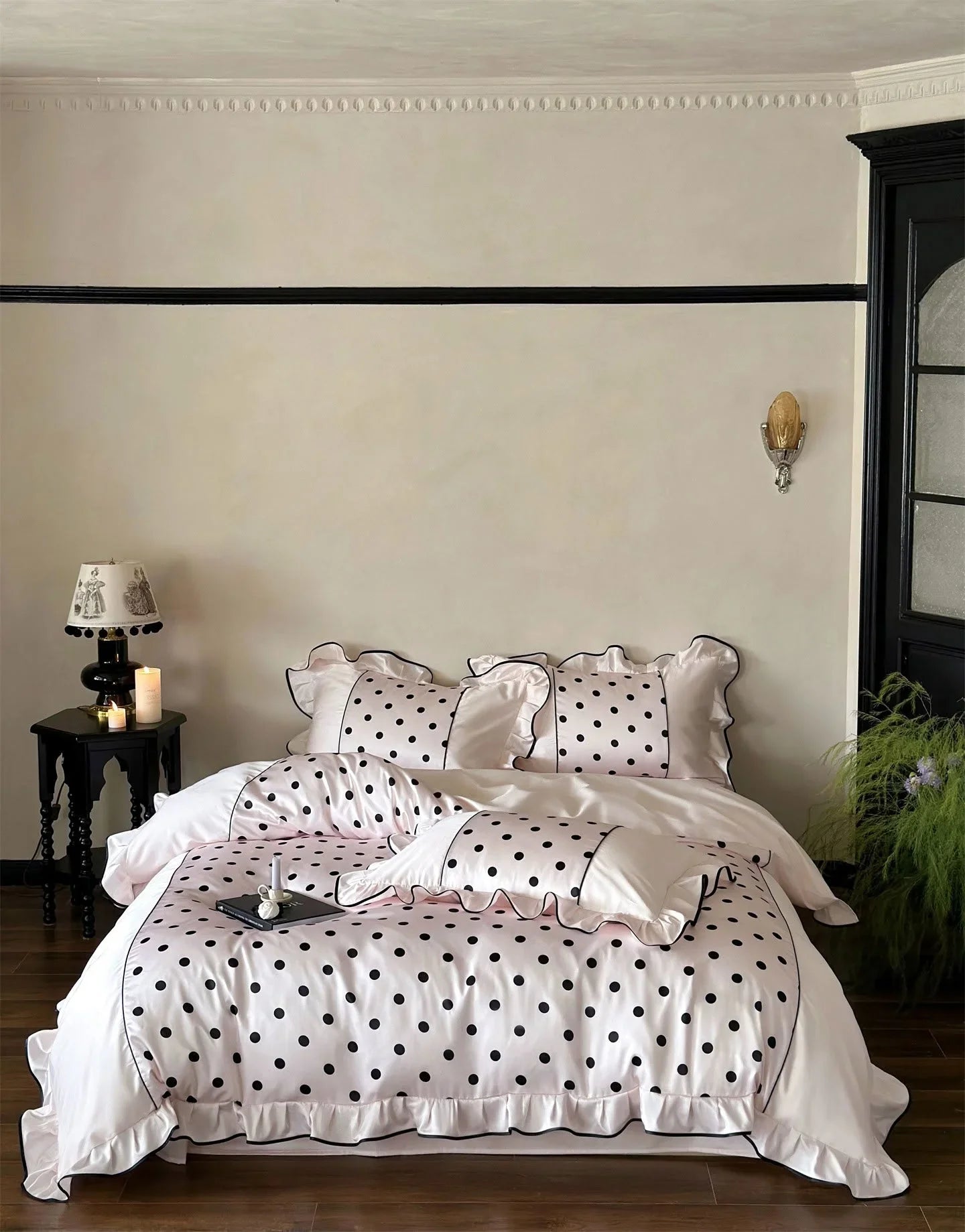Silky Ruffled Polka Dot Tencel Bedding Set
