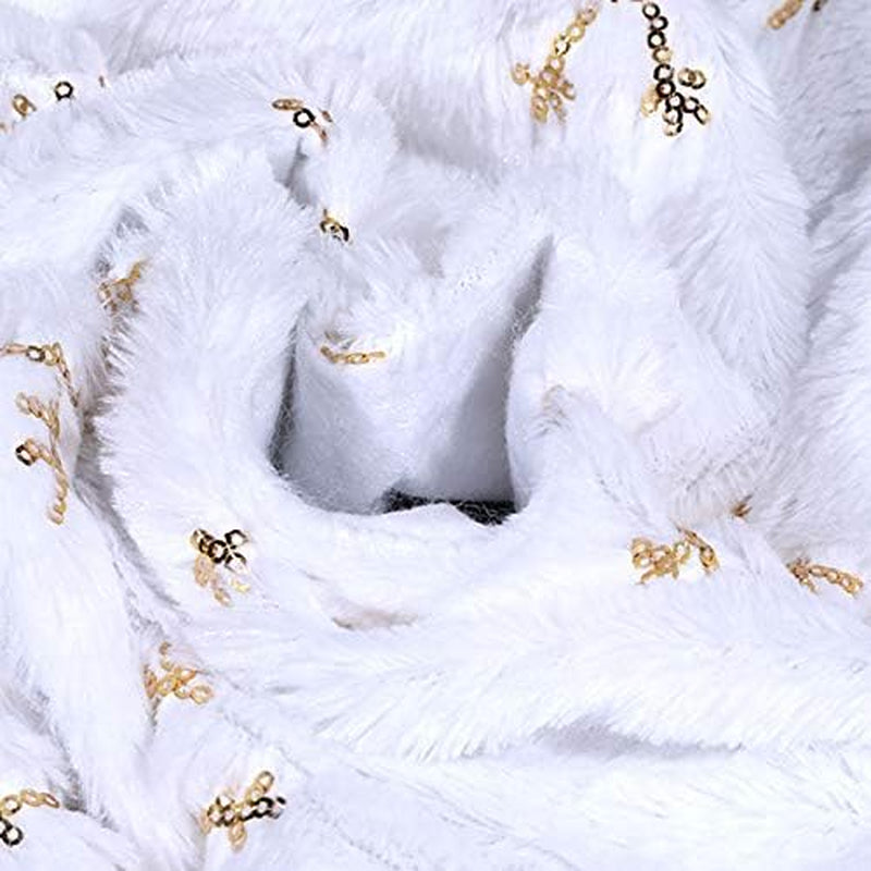 Christmas Tree Skirt - 48 Inches Large Snowy White Faux Fur Tree Skirt with Golden Snowy Pattern for Christmas Decorations Indoor Outdoor Home & Kitchen Seasonal Décor Tree Skirts