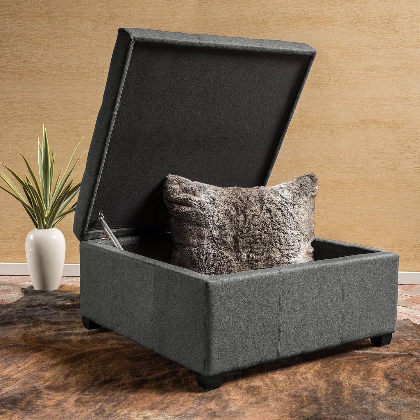 Christopher Knight Home Gdfstudio Christopher Knight Home Carlsbad Fabric Storage Ottoman, Dark Grey 35.00”D X 35.00”W X 18.50”H Furniture Home & Kitchen Living Room Furniture Ottomans