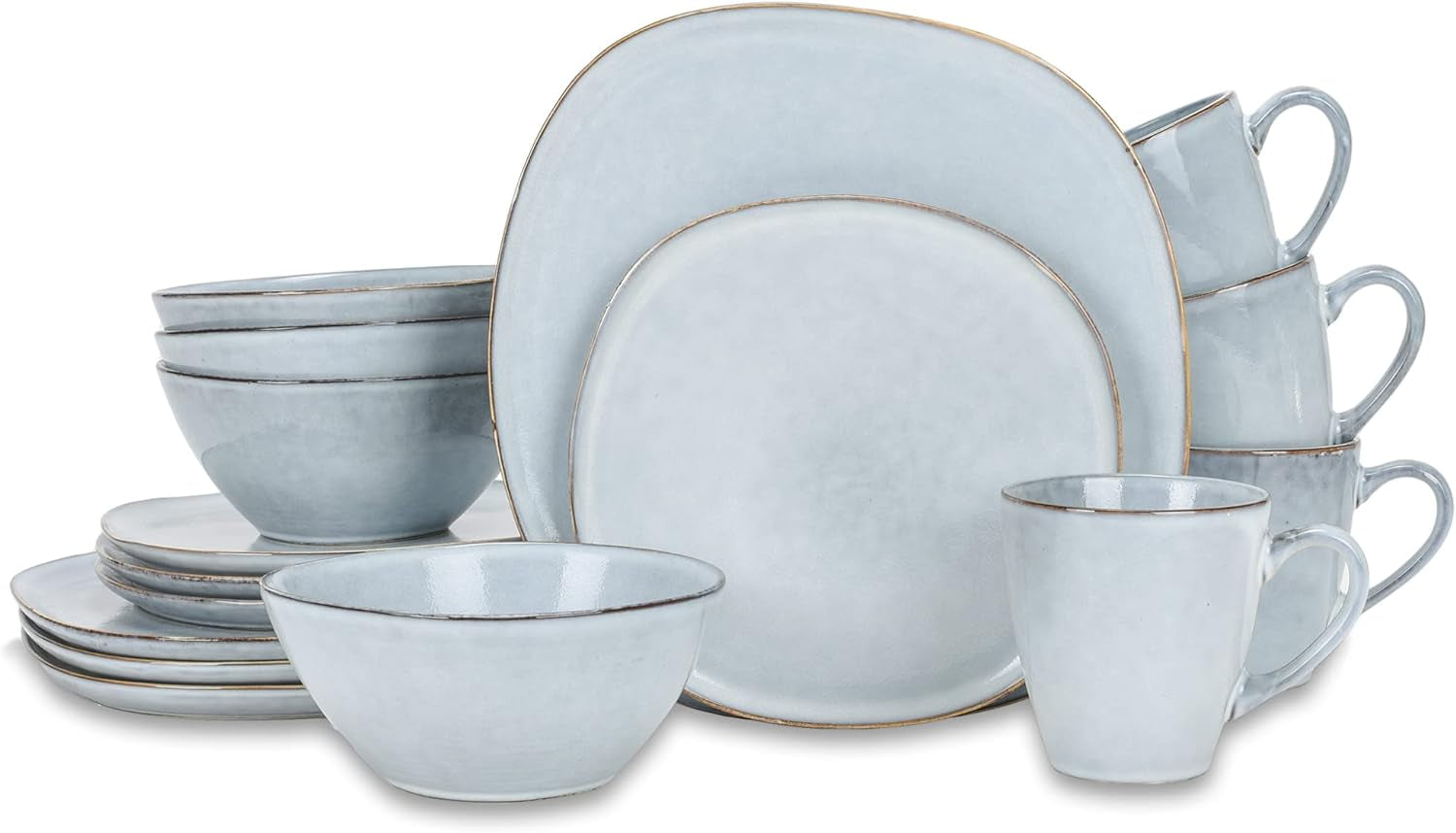 Elanze Designs 16-Piece Modern Luxury Chic Smooth Vintage Handmade Shape High Gloss Ceramic Stoneware Square Plate Mug & Bowl Kitchen Dinnerware 16 Piece Set - Service for 4, Navy Blue Dining & Entertaining Dinnerware Dinnerware & Serveware Dinnerware Sets Home & Kitchen Kitchen & Dining