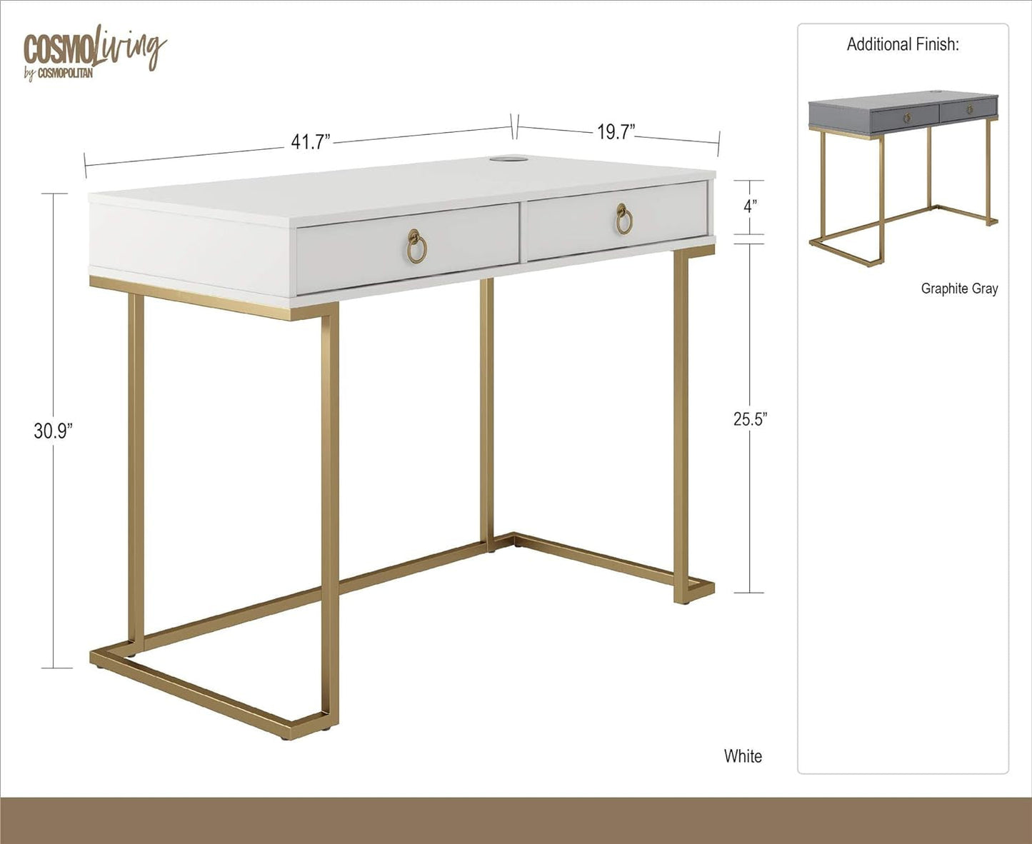 Cosmoliving by Cosmopolitan Cosmoliving Camila, Graphite Gray Writing Desk Furniture Home & Kitchen Home Office Desks Home Office Furniture