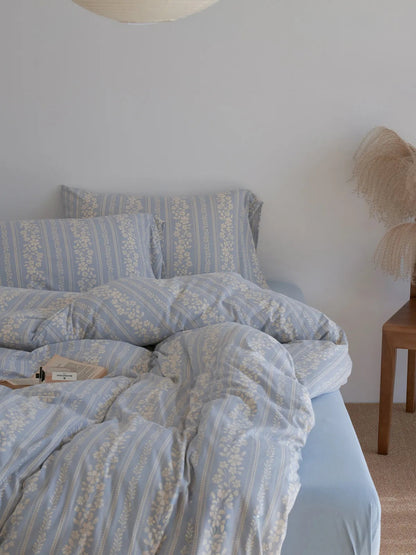 Soft Floral Stripe Washed Cotton Bedding Set
