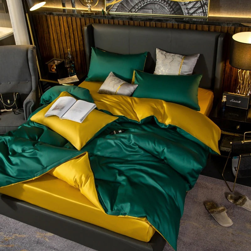 Shemir Emerald Green Gold Reversible Egyptian Cotton Bedding Set