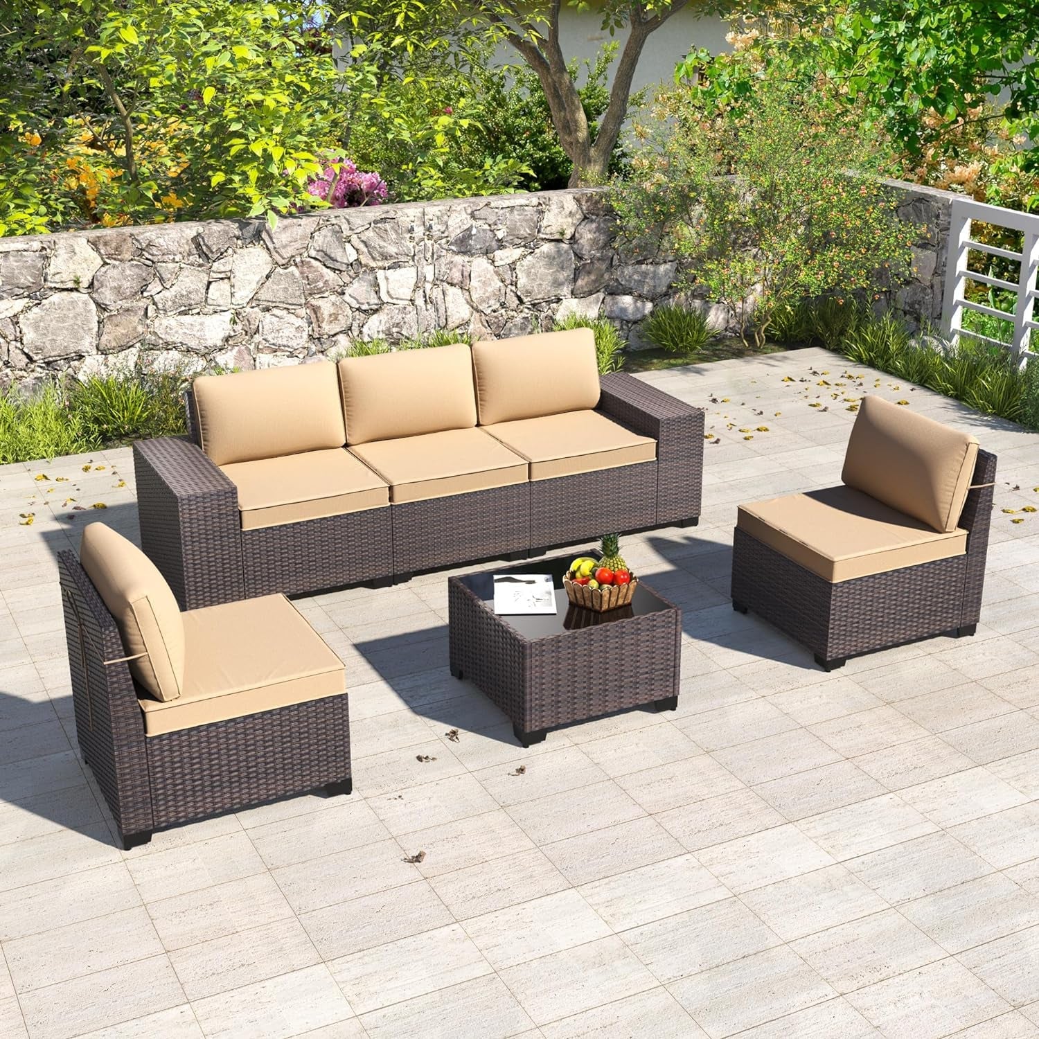 8 Piece Outdoor Patio Furniture with 55000 BTU Propane Fire Pit Table, PE Wicker Rattan Outdoor Sofa Conversation Set,Sectional Furniture Patio Set W/Tempered Glass Top Table&Gas Fire Pit(Red) Conversation Sets Lawn & Garden Patio Patio Furniture & Accessories Patio Furniture Sets