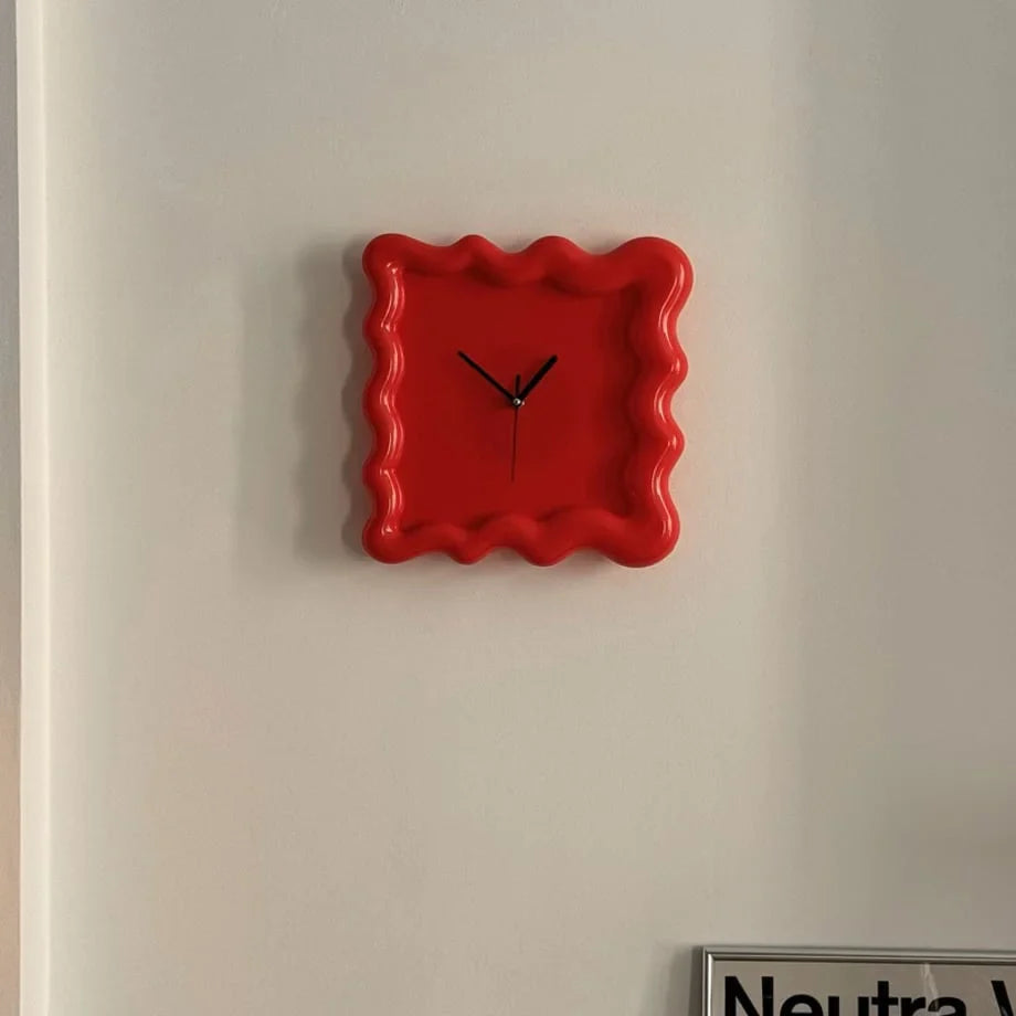 Wavy Squiggle Frame Minimalist Melamine Clock