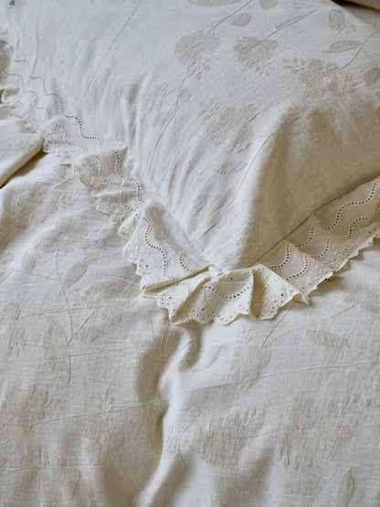 Ruffle Lace Jacquard Floral Linen Bedding Set