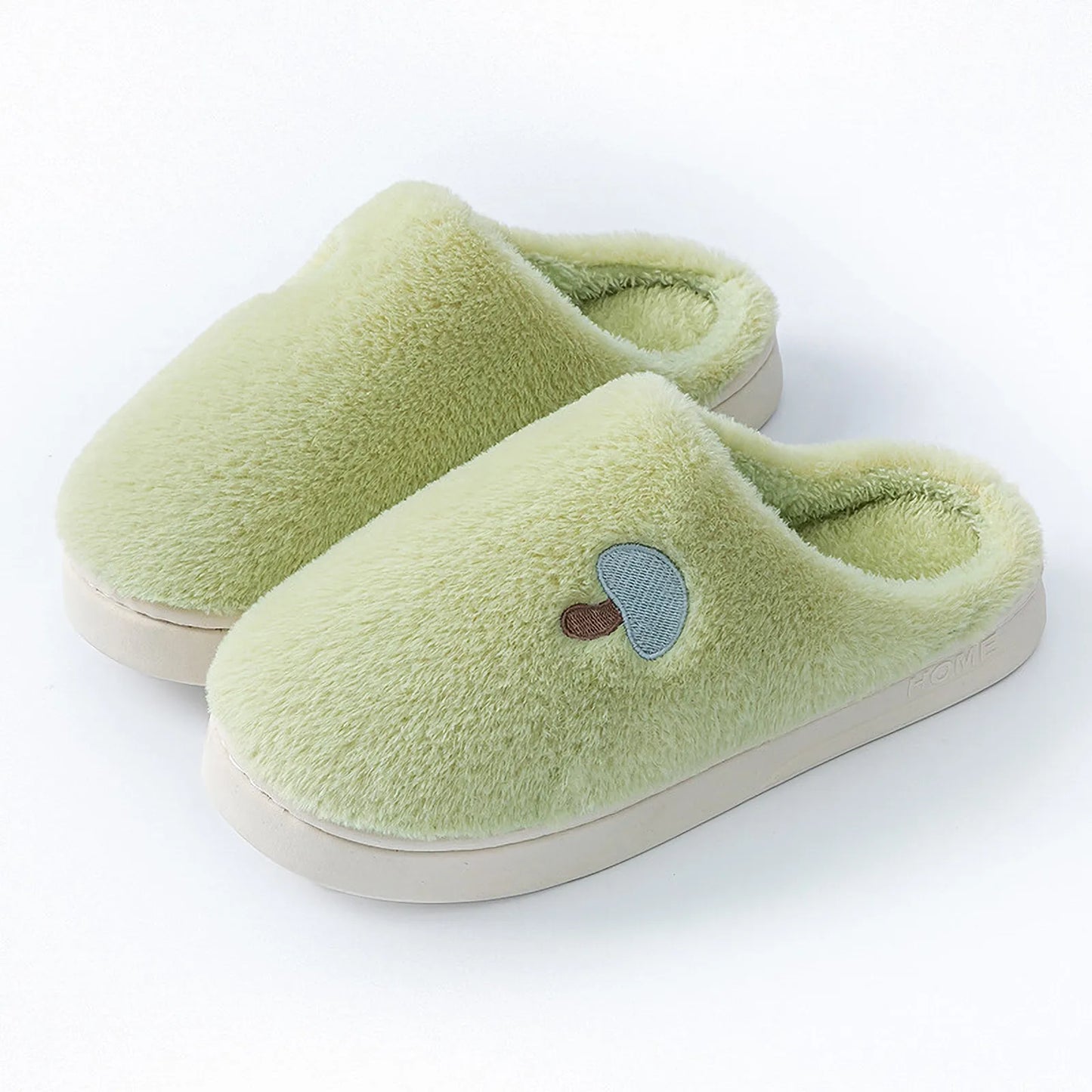 Plush Mushroom Embroidered Fleece House Slippers