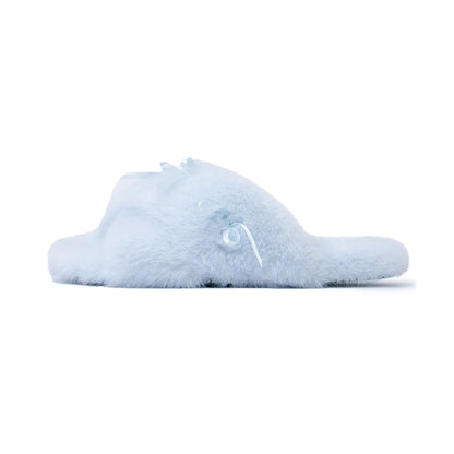 Fuzzy Bow-Knot Cross Band Plush House Slippers