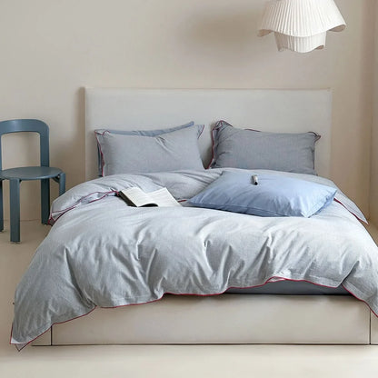 Soft Ruffle Pinstripe Washed Cotton Bedding Set