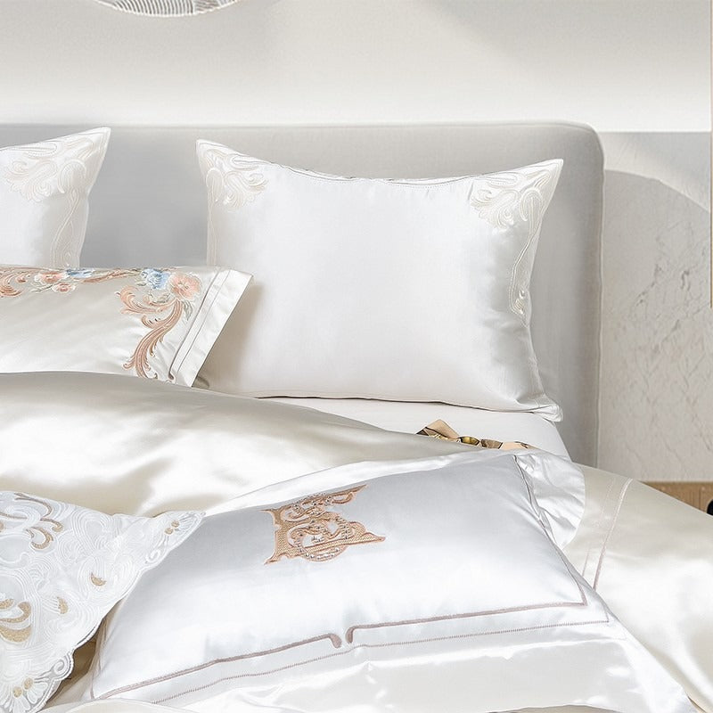 Esana White Embroidered Egyptian Cotton Satin Bedding Set