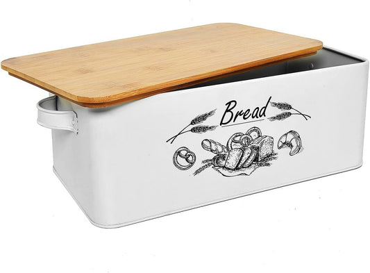 Bread Box for Kitchen Counter, Vintage Style Metal Bread Bin with Bamboo Lid, Stainless Steel Large Bread Bin Storage Container Counter Organizer for for All Your Bread Storage Bread Boxes Food Storage Home & Kitchen Kitchen & Dining Storage & Organization