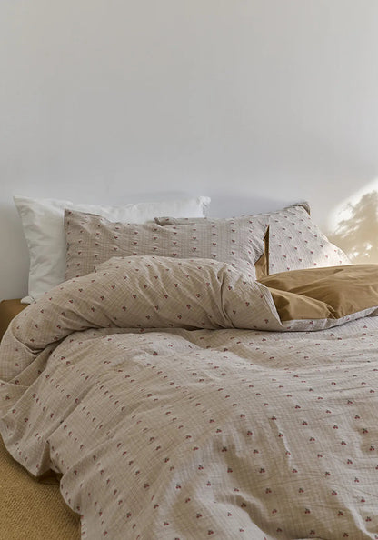 Textured Ditsy Cherry Washed Cotton Bedding Set