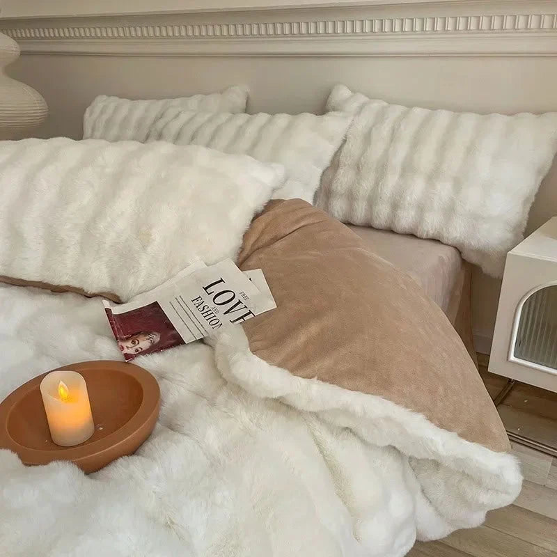 Plush Ruched Flannel Fleece Bedding Set